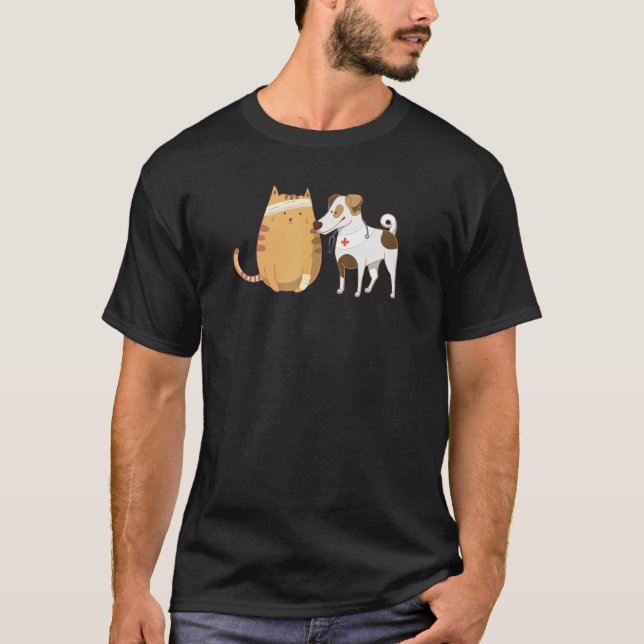 T-shirt Chat Et Chien Docteur Drôle Vétérinaire Vétérinair (Devant)