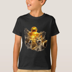 T-shirt Chat et chien effrayés par un canard en caoutchouc