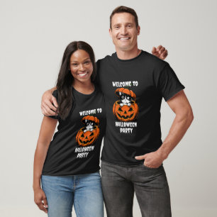 T-shirt Chat et Citrouille Bienvenue à la fête d'Halloween