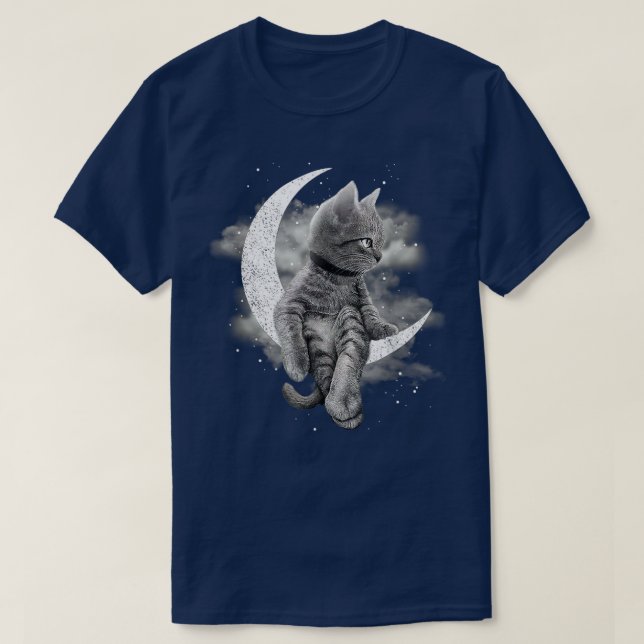 T-shirt Chat Et Crescent Lune Cute Chat Assis Sur La Lune (Design devant)