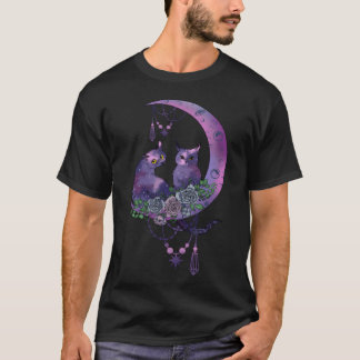 T-shirt chat et hibou sur galay lune drôle de chat fille