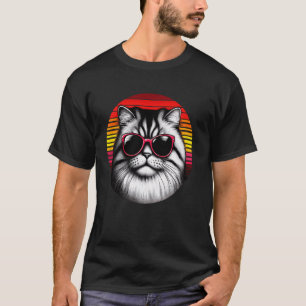 T-shirt Chat Exotic Shorthair Rétro Lunettes de Soleil Cou