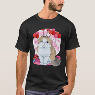 T-shirt Chat Exotique à Poil Court Cœur Saint-Valentin