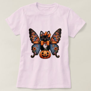 T-shirt Chat Fantaisiste Avec des Ailes de Papillon et Cit