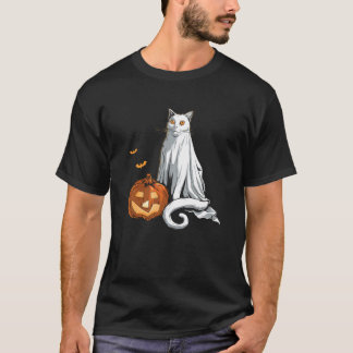 T-shirt Chat Fantôme Boo Feuille Citrouille Costume Drôle