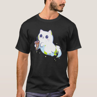 T-shirt Chat Fantôme Cute Avec Café Glacé Fantastique T Ch