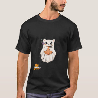 T-shirt Chat Fantôme mignon avec Citrouille | Éffrayant Ha