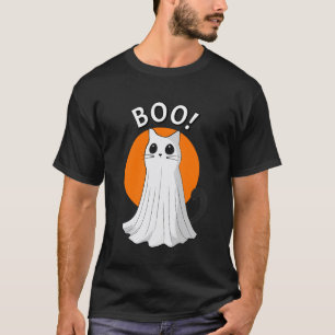 T-shirt Chat fantôme mignon Halloween Lune Chat minou effr