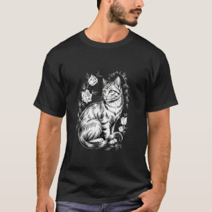 T-shirt Chat Félin Fleuriste Rose Esthétique Gothique