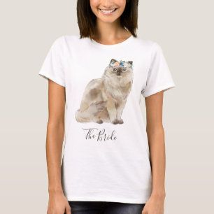 T-shirt Chat floral de jeune mariée d'aquarelle lunatique