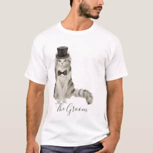 T-shirt Chat floral de marié d'aquarelle lunatique