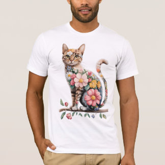 T-shirt Chat floral Silhouette fleurs nature amoureux de l