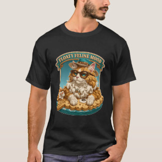 T-shirt Chat Flottant Humeur Féline Cool Chat sur Radeau d