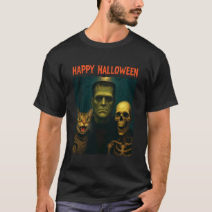 T-shirt Chat Frankenstein Squelette Drôle Halloween Farce