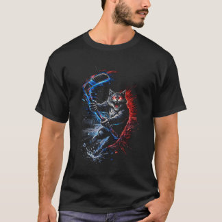 T-shirt Chat furieux de hockey graphique drôle de chat en