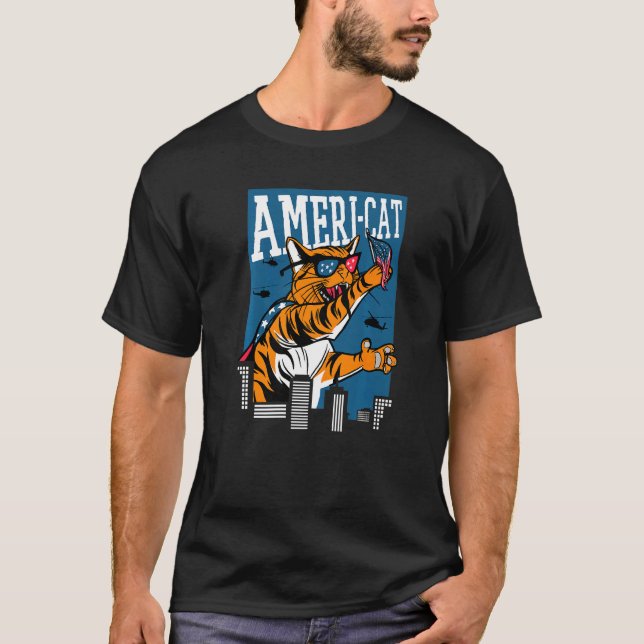 T-shirt Chat Géant Américain Ameri Cat 4 Juillet (Devant)