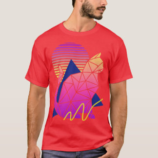 T-shirt Chat géométrique vintage des années 80 avec couche