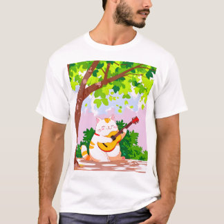 T-shirt Chat grassouillet jouant de la guitare
