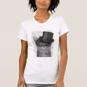 T-shirt Chat gris avec chapeau supérieur