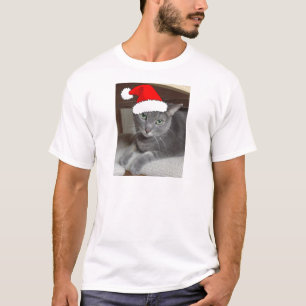 T-shirt Chat gris bleu russe de Noël