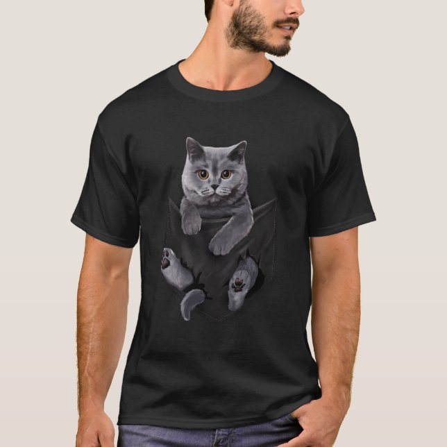 T-shirt Chat Gris Britannique En Chats De Poche S (Devant)