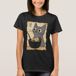 T-shirt Chat Gris Drôle Ramen Anime Graphique Japonais Kaw