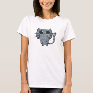 T-shirt Chat gris mignon avec de grands yeux au beurre