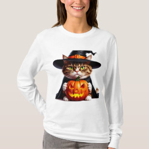 T-shirt Chat grumpy ensorcelé avec citrouille Jack O Lante
