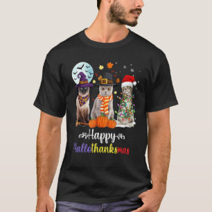 T-shirt Chat Halloween Joyeux Noël Heureux Hallothanksma