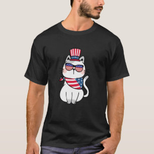 T-shirt Chat heureux 4 juillet drapeau américain patriotiq
