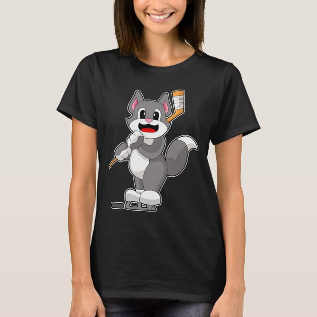 T-shirt Chat Hockey sur glace bâton de hockey sur glace (Devant)