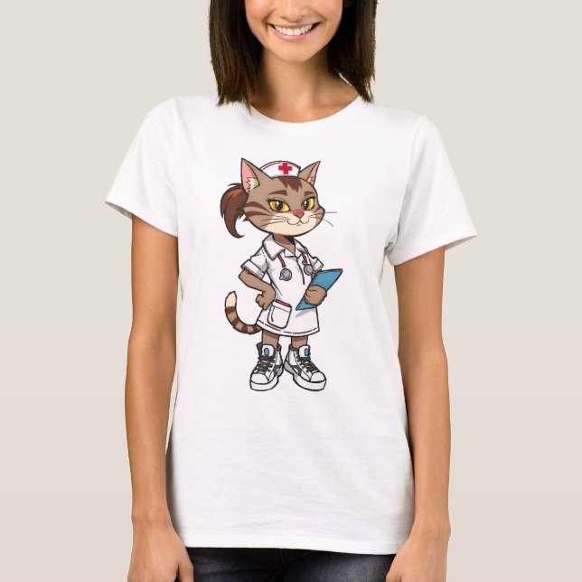 T-shirt Chat infirmière de confiance - Style de dessin des (Devant)