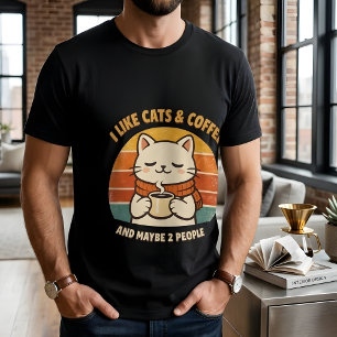 T-shirt Chat introverti drôle J'aime les chats et le café 