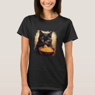 T-shirt Chat japonais drôle mangeant des ramen vintage N