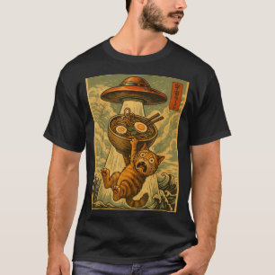 T-shirt Chat japonais drôle Ramen Ufo Anime Hommes Femmes 