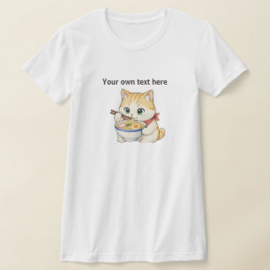 T-shirt Chat Japonais Mangeant des Nouilles Ramen