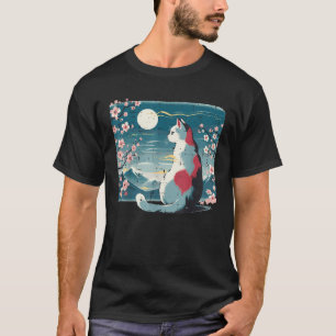 T-shirt Chat Japonais Montagne Sakura Cerisier Fleurs Femm