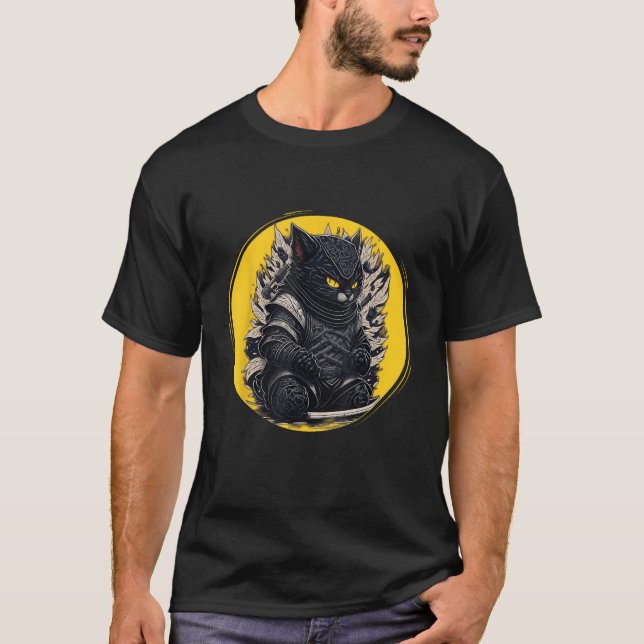 T-shirt Chat japonais Samurai Ninja (Devant)