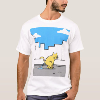 T-shirt Chat Jaune Peeing City Strowalk Animaux domestique