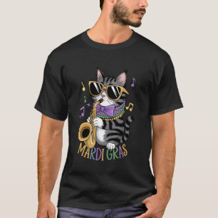 T-shirt Chat Jazz Mignon en Lunettes de Soleil avec Saxoph