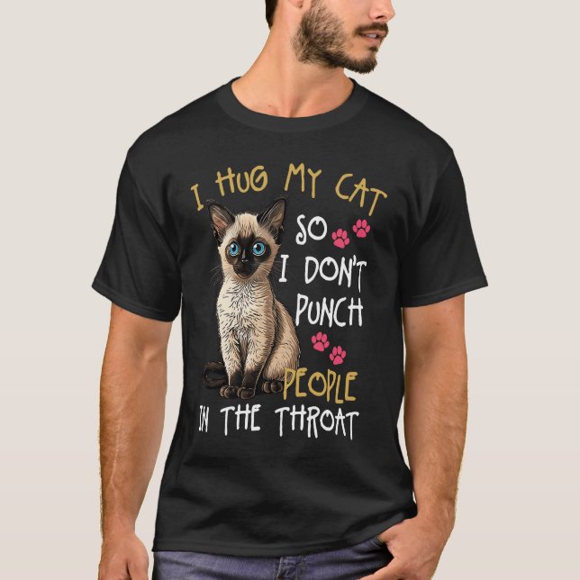 T-shirt Chat J'Embrasse Mon Chat Donc Je Ne Punche Pas Les (Devant)