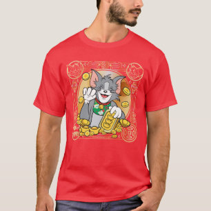 T-shirt Chat Jerry chanceux avec des systèmes d'or
