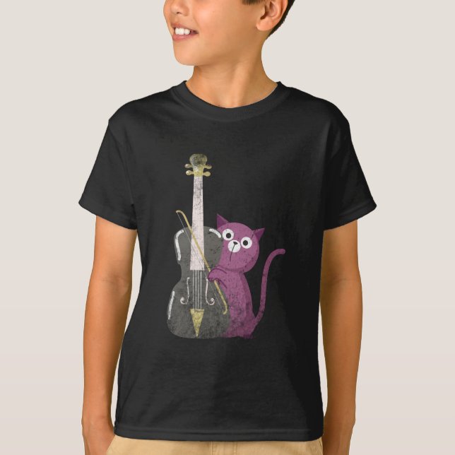 T-shirt chat jouant à la double basse (Devant)