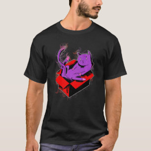 T-shirt Chat jouant avec une boîte en carton éclaboussée d