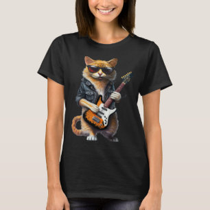 T-shirt Chat Jouant de la Guitare Électrique  Animal Chat 