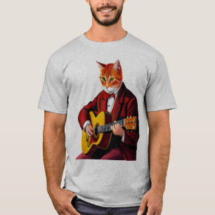 T-shirt Chat jouant de la guitare   mens chat jouant de la