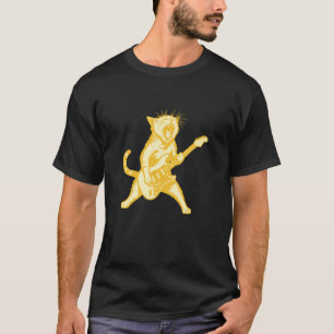 T-shirt Chat Jouant Guitare Rock Star Rock and Roll Hommes
