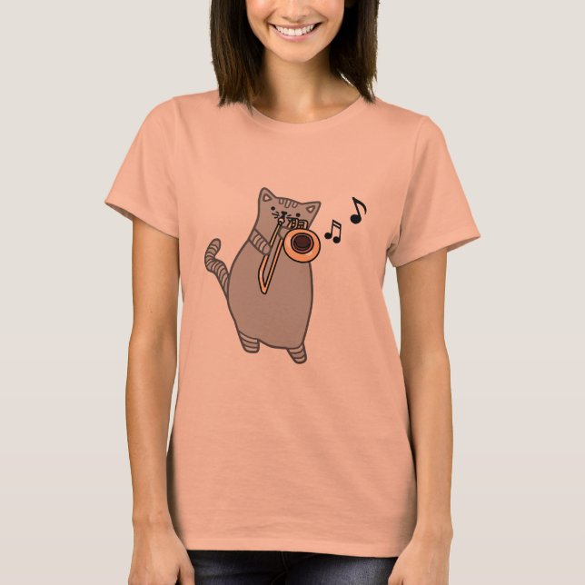 T-shirt Chat jouant le trombone - pièce en t de cadeau de (Devant)