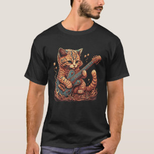 T-shirt Chat Jouer Acoustique Guitare Kittens Rock Guitari