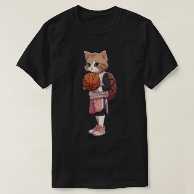 T-shirt chat jouer au basket-ball (Design devant)